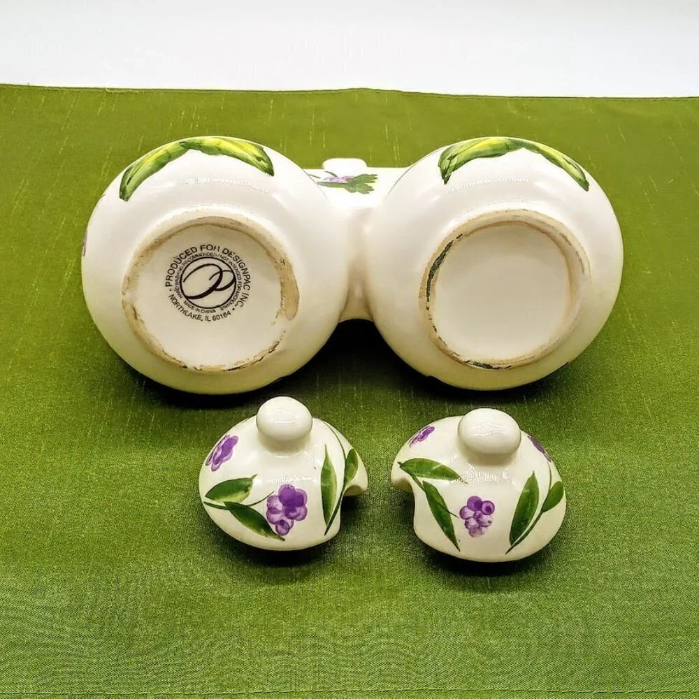 Vintage Designpac Inc. Hand-Painted Floral Ceramic Covered Condiment Dish